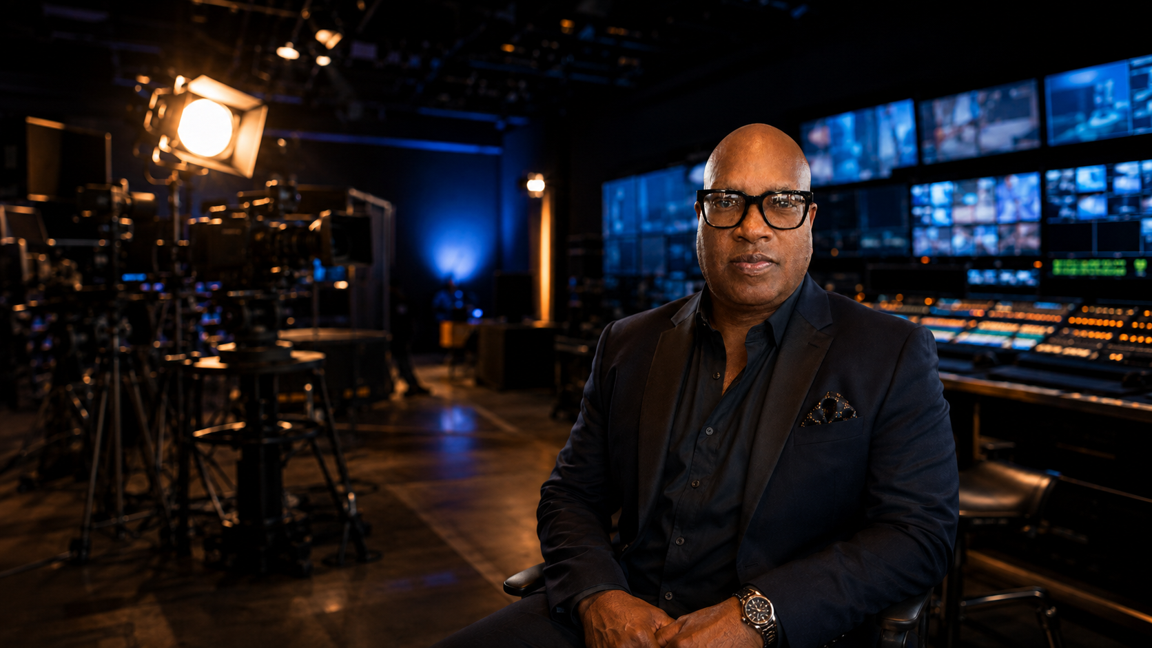 Egleton Leroy Woodside Jr. in a television production studio