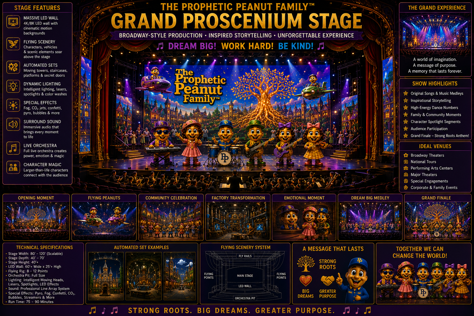 The Prophetic Peanut Family on a grand theatrical stage